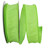 Load image into Gallery viewer, Florist Basics Dupioni Supreme Wired Edge Ribbon in vibrant Lime, 1½ inch wide by 20 yards, displaying its luxurious faux dupioni texture and flexible wired edges for decorative bows and wreaths.
