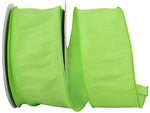 Load image into Gallery viewer, Florist Basics Dupioni Supreme Wired Edge Ribbon in vibrant Lime, 2½ inch wide by 20 yards, displaying its luxurious faux dupioni texture and flexible wired edges for decorative bows and wreaths.
