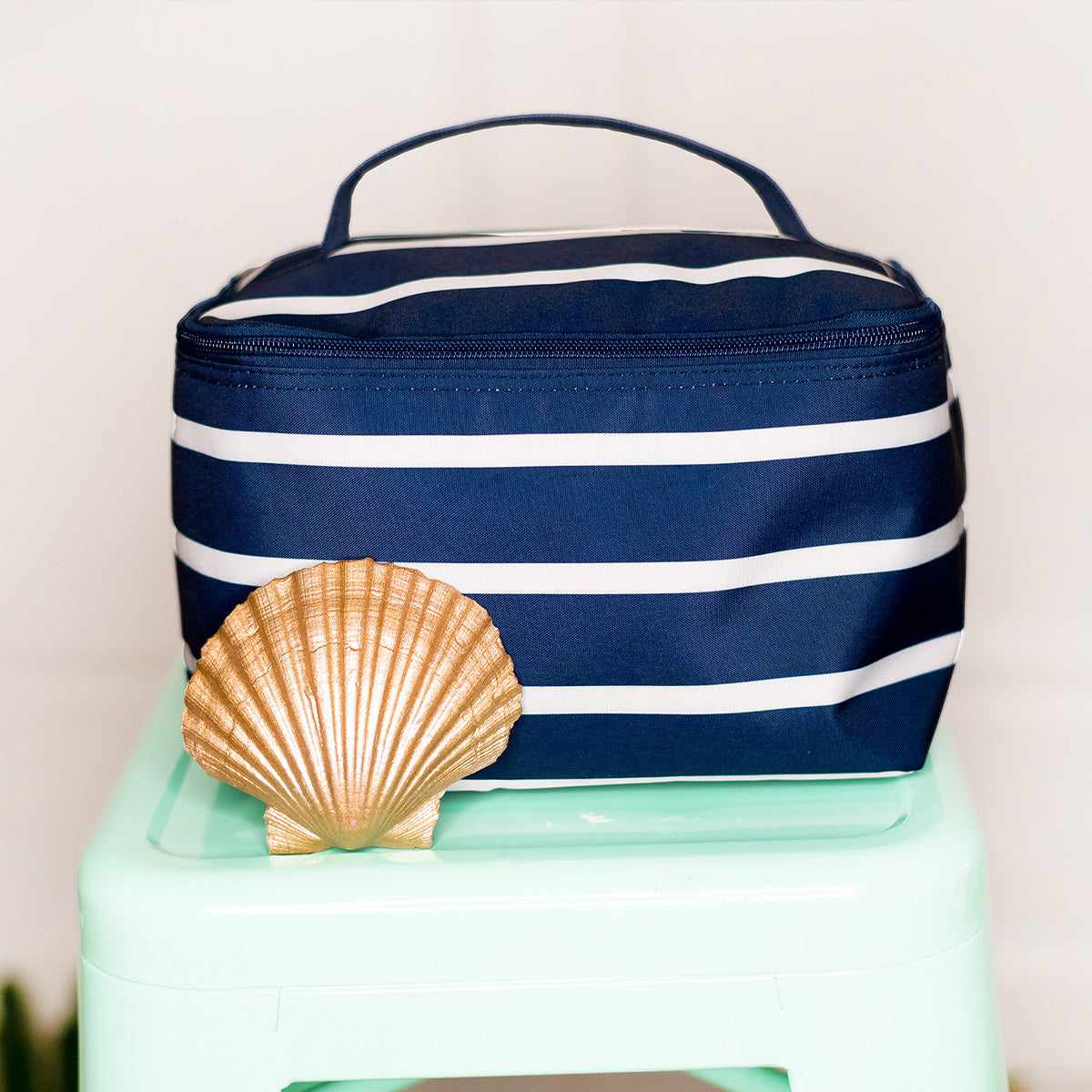 Cosmetic Bag - White & Navy Stripes