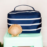 Load image into Gallery viewer, Cosmetic Bag - White &amp; Navy Stripes
