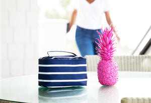 Cosmetic Bag - White & Navy Stripes