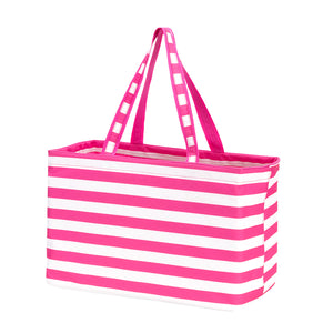 Ultimate Tote / Beach Carry All Bag - Hot Pink & White Stripes