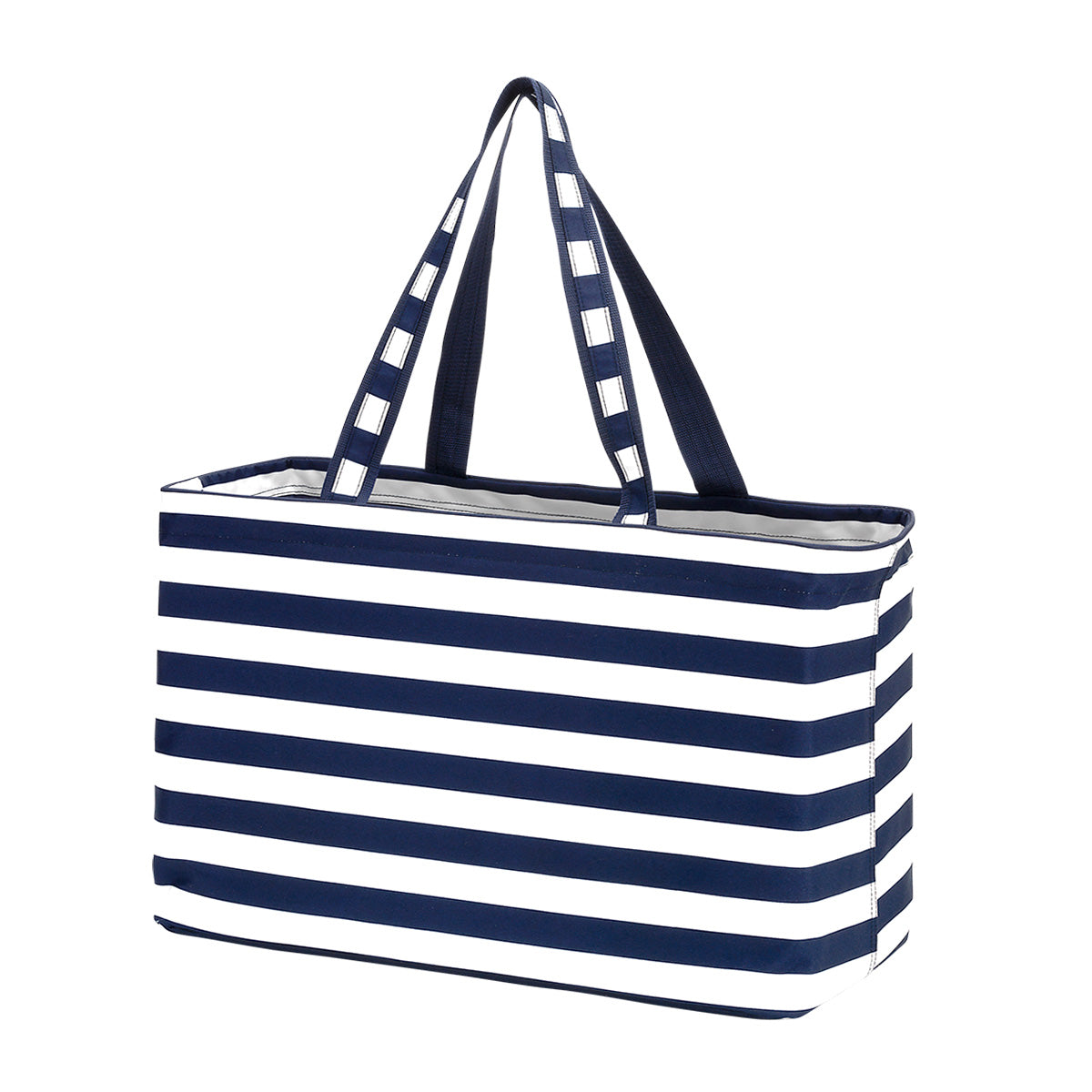 Ultimate Tote / Beach Carry All Bag - White & Navy Stripes