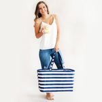 Load image into Gallery viewer, Ultimate Tote / Beach Carry All Bag - White &amp; Navy Stripes
