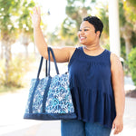 Load image into Gallery viewer, Cooler Tote --- Blue &amp; Navy Shells
