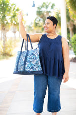 Load image into Gallery viewer, Cooler Tote --- Blue &amp; Navy Shells
