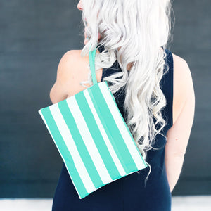 Zip Pouch Wristlet - Mint & White Stripes