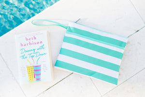 Zip Pouch Wristlet - Mint & White Stripes