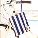 Load image into Gallery viewer, Zip Pouch Wristlet - White &amp; Navy Stripes
