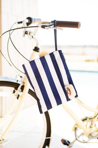 Zip Pouch Wristlet - White & Navy Stripes