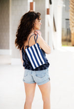 Load image into Gallery viewer, Zip Pouch Wristlet - White &amp; Navy Stripes
