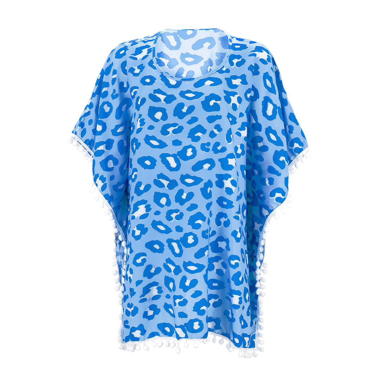 Women's Beach Pom-Pom Cover Up --- Blue Leopard