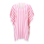 Load image into Gallery viewer, Women&#39;s Beach Pom-Pom Cover Up --- White &amp; Pink Stripes
