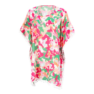 Women's Beach Pom-Pom Cover Up --- Hot Pink / Orange / Green