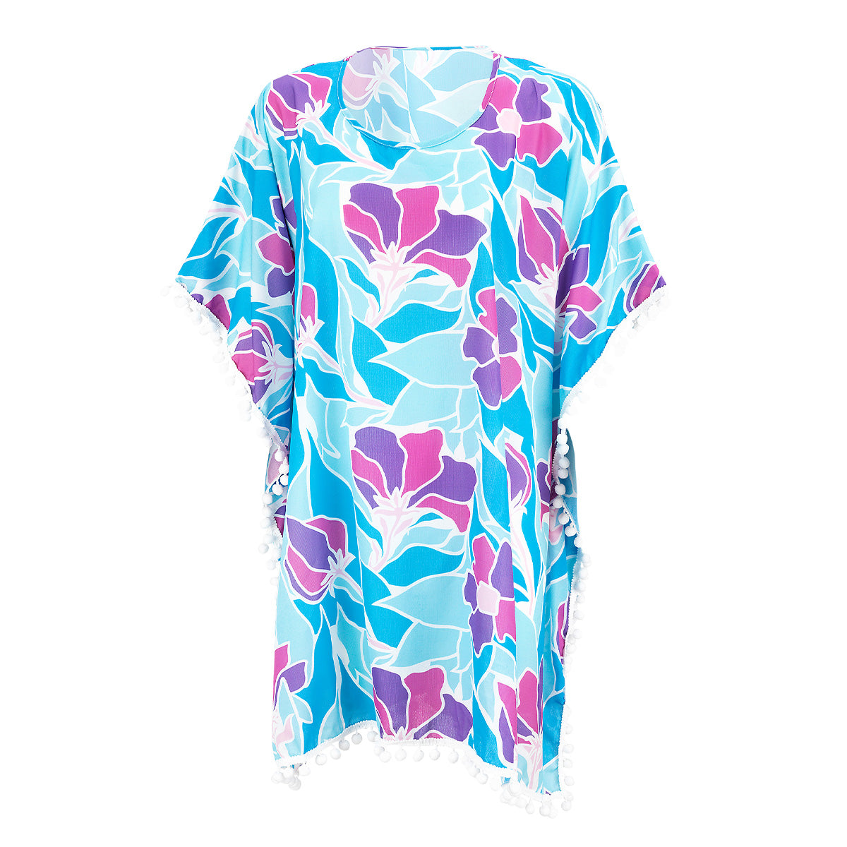 Women's Beach Pom-Pom Cover Up --- Multicolor Flowers