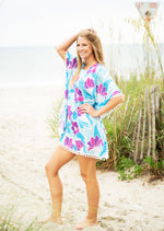 Load image into Gallery viewer, Women&#39;s Beach Pom-Pom Cover Up --- Multicolor Flowers
