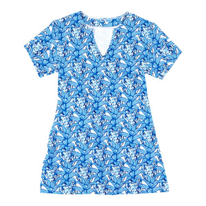 Short Sleeve - Summer Women's Dress - Blue Pineapples