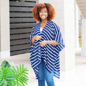 Women's Top --- White & Navy Stripes