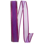 Load image into Gallery viewer, Charlize sheer satin wired edge ribbon spool in magenta color. Available in multiple widths for gift wrapping, floral design, weddings, and craft projects.
