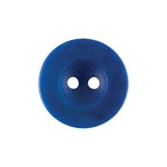 Load image into Gallery viewer, A detailed close-up of a 17mm Medium Blue Raised Wide Rim button, highlighting its 2-hole center and a smooth, vibrant blue surface with a subtle pearlescent swirl.
