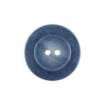 Load image into Gallery viewer, A close-up view of a 22mm Medium Blue Beveled Rim button, highlighting its 2-hole sew-through center, wide sloped edge, and a textured finish with subtle speckles.
