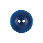 Load image into Gallery viewer, A close-up view of a 20mm Medium Blue Raised Wide Rim button, showcasing the clean, wide outer border design and two central sewing holes against a deep blue mottled background.
