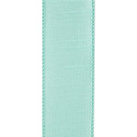 Load image into Gallery viewer, Close-up of the Mint Dupioni Supreme ribbon showcasing the slubbed faux silk weave and matching stitched wired edge for professional bow making.
