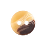 Load image into Gallery viewer, Flat Mottled Tan Nylon Coat Button in 43L 27mm displaying organic swirled tan and dark brown tones on a smooth round two-hole profile.
