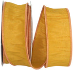 Load image into Gallery viewer, Florist Basics Dupioni Supreme Wired Edge Ribbon in vibrant Mustard, 1½ inch wide by 10 yards, displaying its luxurious faux dupioni texture and flexible wired edges for decorative bows and wreaths.

