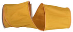 Load image into Gallery viewer, Extra-wide Florist Basics Dupioni Supreme Wired Edge Ribbon in vibrant Mustard, 4 inches wide by 10 yards, designed for oversized bows, tree toppers, luxury gift packaging, and event décor.

