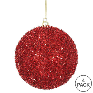 Red --- Tinsel Ball Ornament -- Various Sizes by Vickerman®