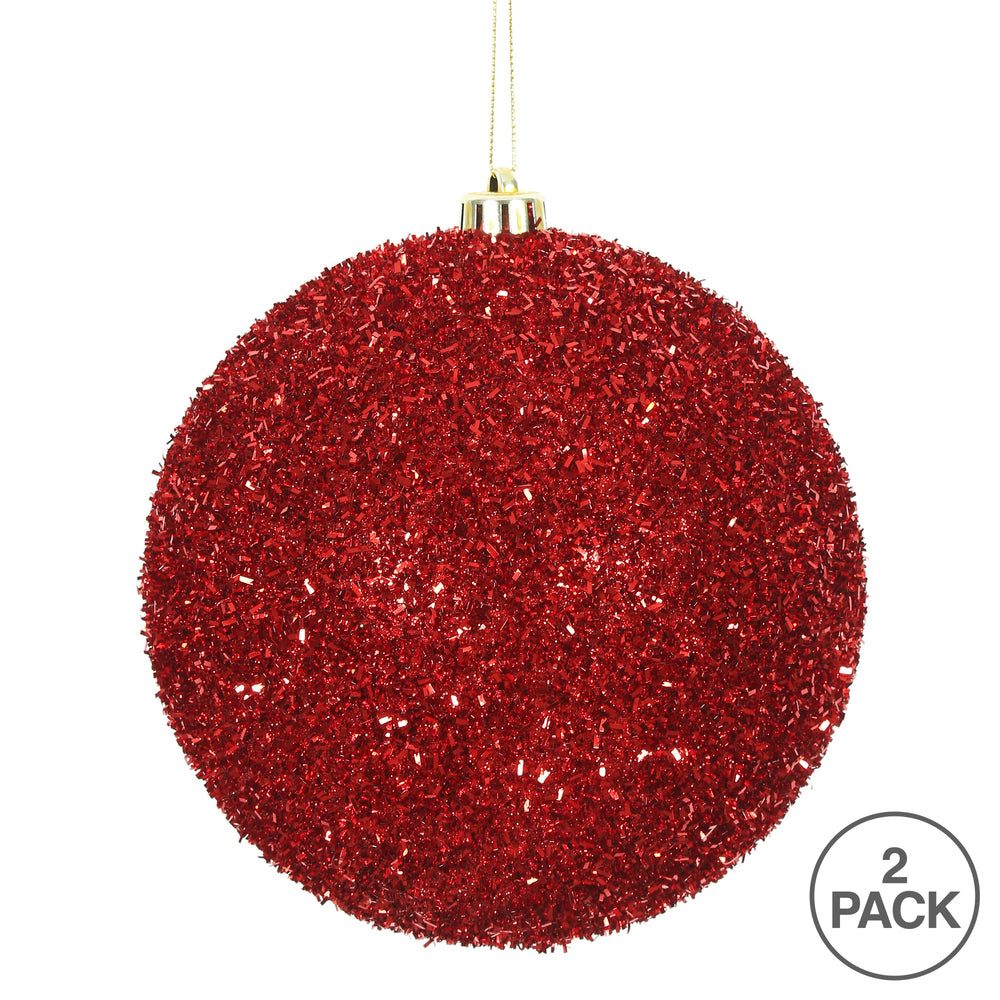 Red --- Tinsel Ball Ornament -- Various Sizes by Vickerman®