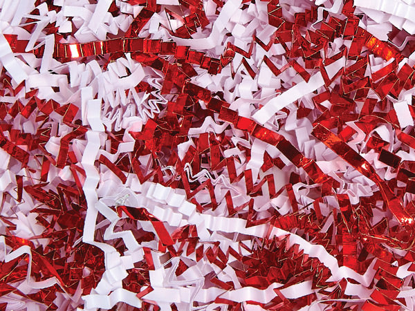 Crinkle Cut Paper --- 8 oz Bag --- White & Metallic Red Color