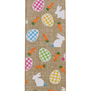 Easter Ribbons -- 2½ inch x 10 yards --- Bunny Egg Carrot Linen Wire Edge Ribbon -- Natural Color