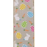 Load image into Gallery viewer, Easter Ribbons -- 2½ inch x 10 yards --- Bunny Egg Carrot Linen Wire Edge Ribbon -- Natural Color
