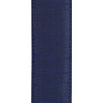 Load image into Gallery viewer, Close-up of the Navy Dupioni Supreme ribbon showcasing the slubbed faux silk weave and matching stitched wired edge for professional bow making.

