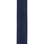 Load image into Gallery viewer, Detailed front view of the Navy Dupioni ribbon highlighting its rich slubbed faux silk texture and precision stitched wired borders.
