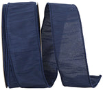 Load image into Gallery viewer, Commercial-size roll of Florist Basics Dupioni Supreme Wired Edge Ribbon in Navy, 2½ inches wide by 50 yards, perfect for event decorating, wreath production, and large-scale holiday displays.
