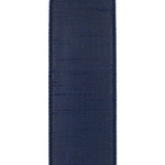 Load image into Gallery viewer, Reverse view of the Florist Basics Dupioni Supreme Navy ribbon showing its durable polyester weave and color-matched wired edge construction.
