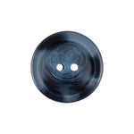 Load image into Gallery viewer, A close-up view of a 22mm Navy Raised Center Thick Mottled button, highlighting the distinct dark blue and slate-tinted faux-horn ripples around two central sewing holes.
