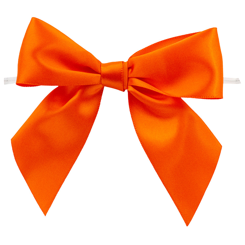 Satin Twist Tie Bows -- Various Sizes --- 100 or 50 Pieces p/pack,  Orange