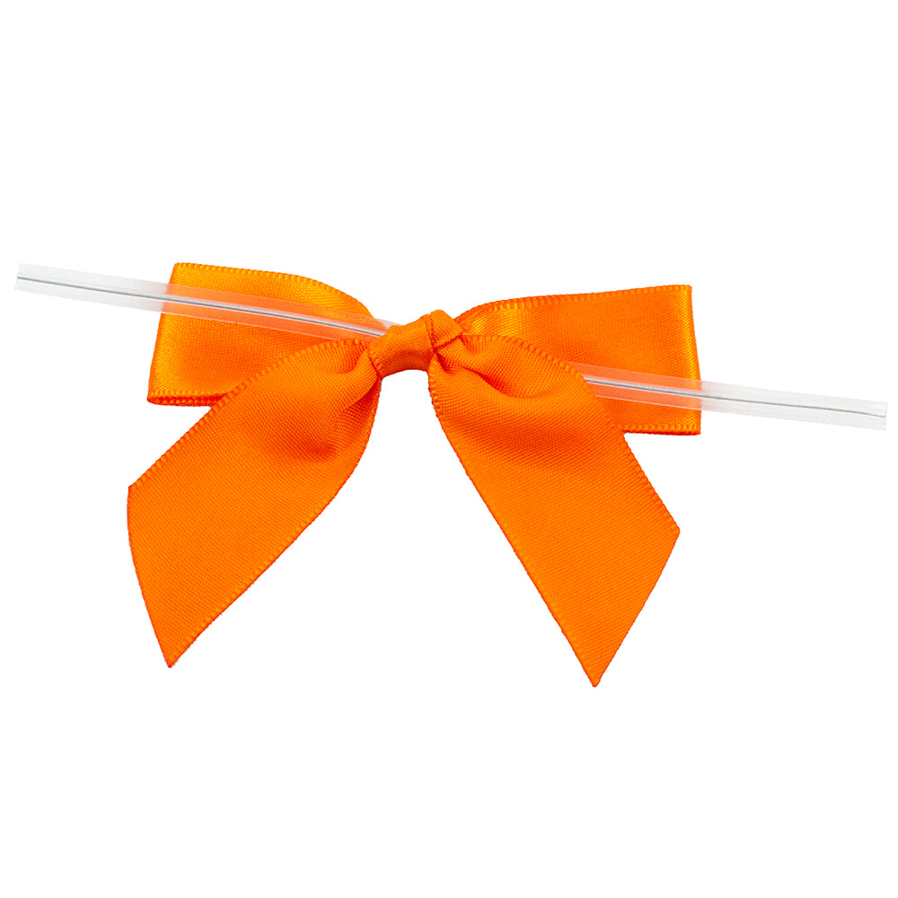 Satin Twist Tie Bows -- Various Sizes --- 100 or 50 Pieces p/pack,  Orange