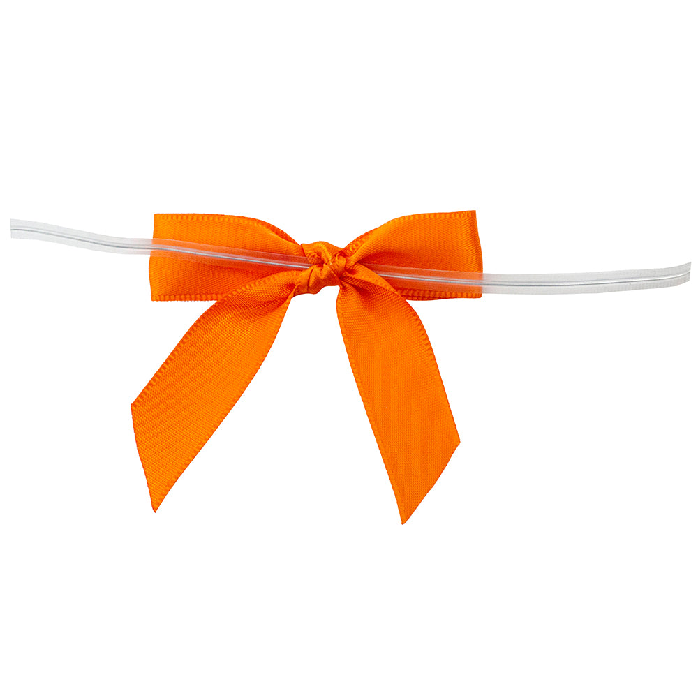 Satin Twist Tie Bows -- Various Sizes --- 100 or 50 Pieces p/pack,  Orange