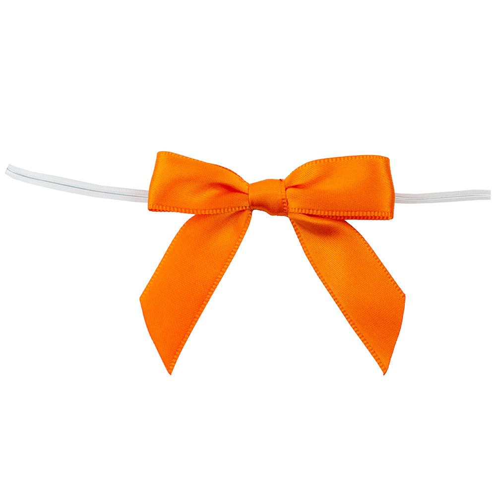 Satin Twist Tie Bows -- Various Sizes --- 100 or 50 Pieces p/pack,  Orange