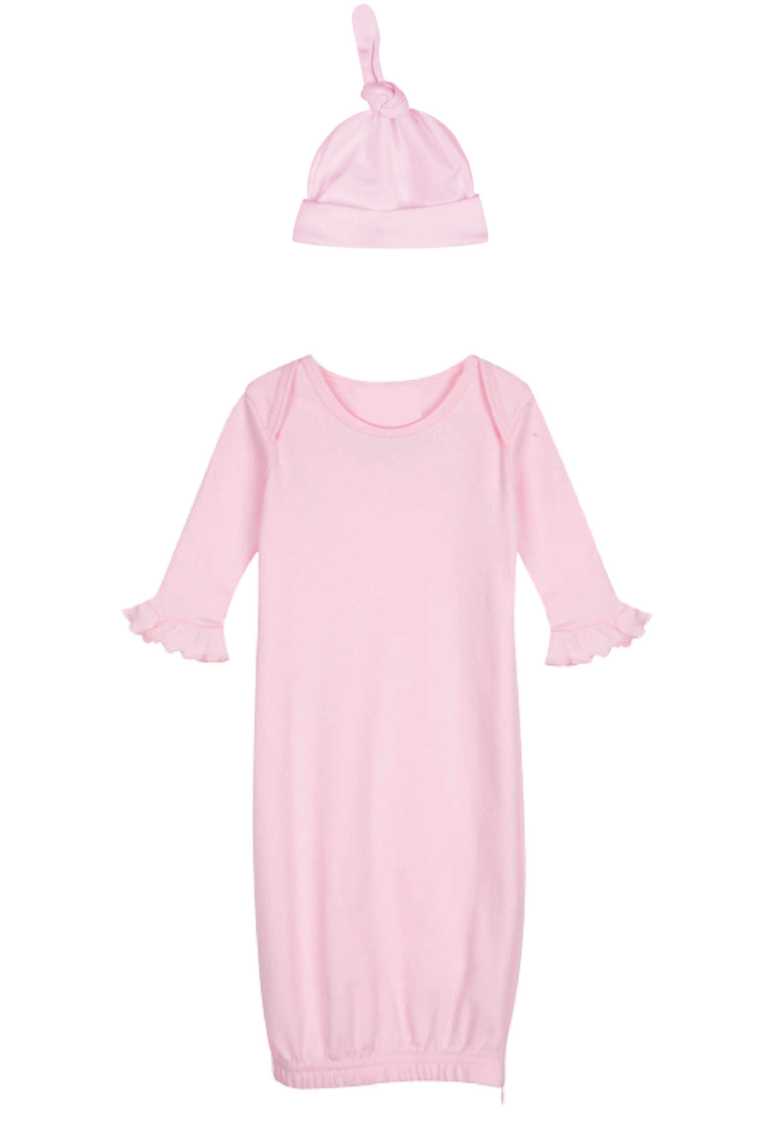 Baby Embroidery Sleep Gown (with Ruffle Sleeves) Set, Pink Color