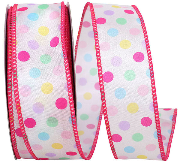 Easter Ribbons -- Aspirin Pastel Multi Dot Wire Edge Ribbon -- Pink -- Various Sizes