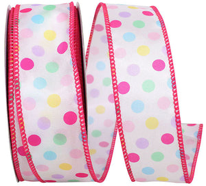 Easter Ribbons -- Aspirin Pastel Multi Dot Wire Edge Ribbon -- Pink -- Various Sizes