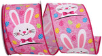 Load image into Gallery viewer, Easter Ribbons -- 2.5 in x 10 yards ---- Bunny Face Multi Egg Wire Edge Ribbon ---- Pink Color
