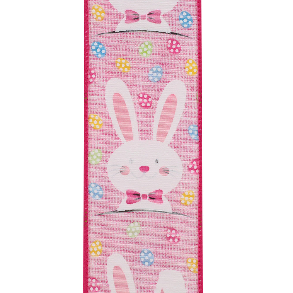 Easter Ribbons -- 2.5 in x 10 yards ---- Bunny Face Multi Egg Wire Edge Ribbon ---- Pink Color
