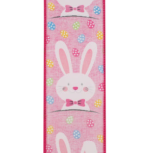 Easter Ribbons -- 2.5 in x 10 yards ---- Bunny Face Multi Egg Wire Edge Ribbon ---- Pink Color